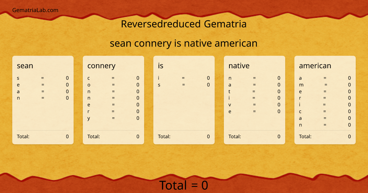 sean connery is native american in reversedreduced Gematria